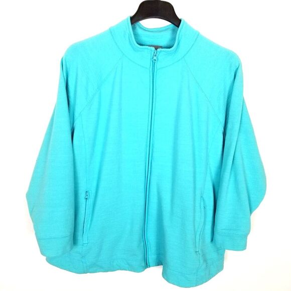 T by Talbots Women Plus Cozy Crush Turquoise Full Zip UPF Jacket Sz 3X Petite - Picture 1 of 6